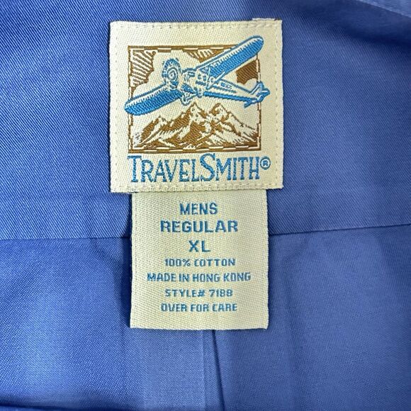 TRAVELSMITH XL Band Mandarin Collar Frontier Pocket Blue ENRO Hong Kong Shirt - Picture 6 of 7